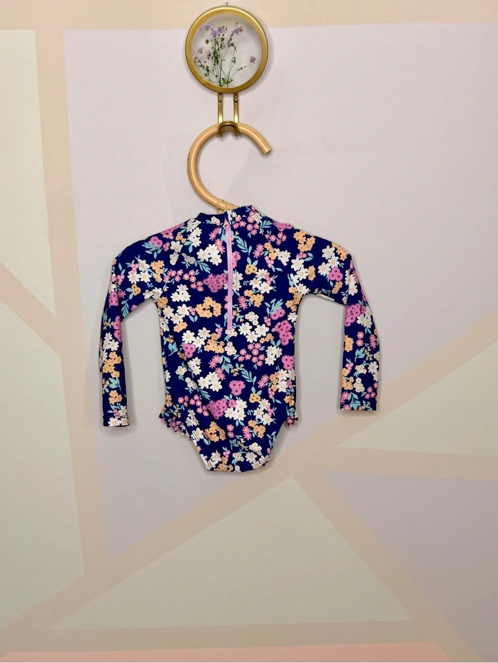 Kids Long-Sleeve Floral Rash Guard Swimsuit - Navy Multi
